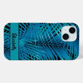 Tropical Blue Palm Fronds auf Schwarz Personalisie Case-Mate iPhone Hülle (Rückseite (Horizontal))