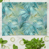 Tropical Blue Palm Leaf Wasserfarbe Gemustert Geschirrtuch (Gefaltet)