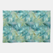 Tropical Blue Palm Leaf Wasserfarbe Gemustert Geschirrtuch (Horizontal)