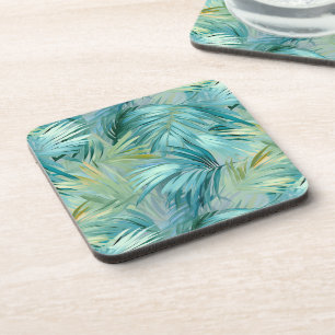Tropical Blue Palm Leaf Wasserfarbe Gemustert Getränkeuntersetzer