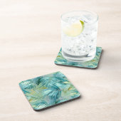 Tropical Blue Palm Leaf Wasserfarbe Gemustert Getränkeuntersetzer (Rechte Seite)