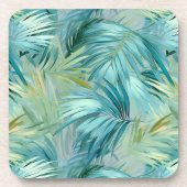 Tropical Blue Palm Leaf Wasserfarbe Gemustert Getränkeuntersetzer (Vorderseite)