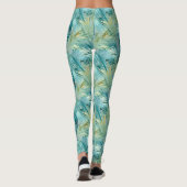 Tropical Blue Palm Leaf Wasserfarbe Gemustert Leggings (Rückseite)