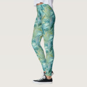 Tropical Blue Palm Leaf Wasserfarbe Gemustert Leggings (Links)