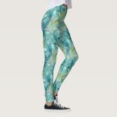 Tropical Blue Palm Leaf Wasserfarbe Gemustert Leggings (Rechts)
