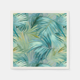 Tropical Blue Palm Leaf Wasserfarbe Gemustert Serviette