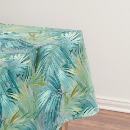 Tropical Blue Palm Leaf Wasserfarbe Gemustert Tischdecke (Beispiel)
