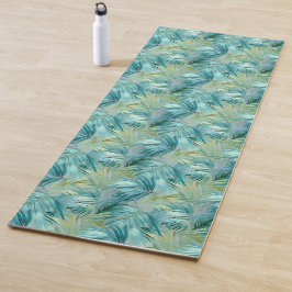Tropical Blue Palm Leaf Wasserfarbe Gemustert Yogamatte