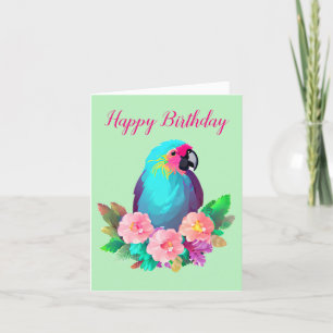 Tropical Blue Parrot mit tropischen Blume Feiertagskarte