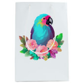 Tropical Blue Parrot mit tropischen Blume Mittlere Geschenktüte (Vorderseite)