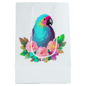 Tropical Blue Parrot mit tropischen Blume Mittlere Geschenktüte (Rückseite)