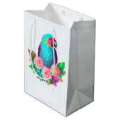 Tropical Blue Parrot mit tropischen Blume Mittlere Geschenktüte (Rückseite Schrägansicht)