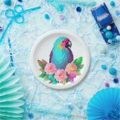 Tropical Blue Parrot mit tropischen Blume Pappteller (Party)
