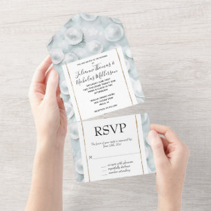 Tropical Blue Pearls Wedding All In One Einladung