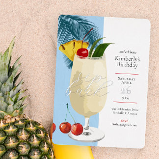 Tropical Blue Pina Colada Cocktail Geburtstagspart Folieneinladung