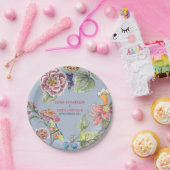 Tropical Blue Pink Chinoiserie Blumenpapierplatte Pappteller (Party)