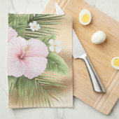 Tropical Blue Pink Hibiskus Floral Geschirrtuch (Viertel Falte)