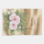 Tropical Blue Pink Hibiskus Floral Geschirrtuch (Horizontal)