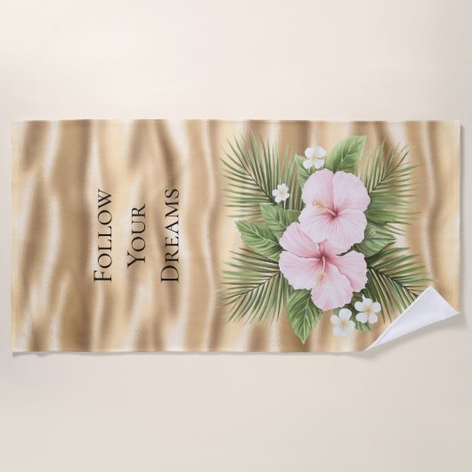 Tropical Blue Pink Hibiskus Floral Strandtuch (Vorderseite)