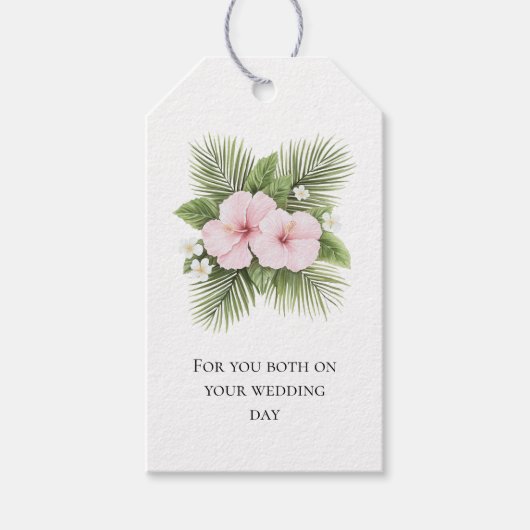 Tropical Blue Pink Hibiskus Floral Wedding Geschenkanhänger (Vorderseite)
