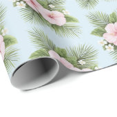 Tropical Blue Pink Hibiskus Floral Wedding Geschenkpapier (Rolleneckpunkt)