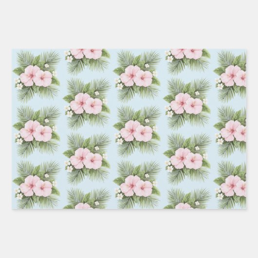 Tropical Blue Pink Hibiskus Floral Wedding Geschenkpapier Set (Vorderseite 3)