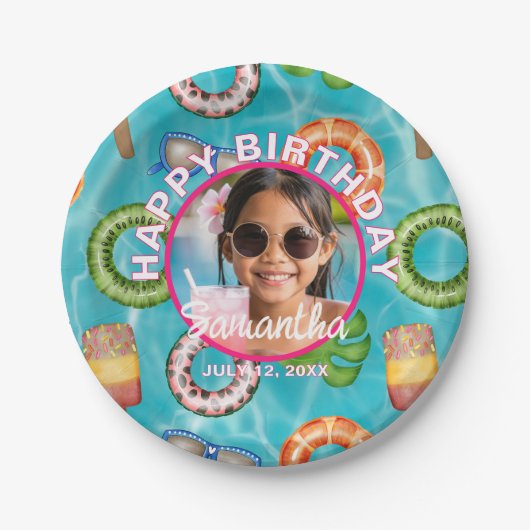Tropical Blue Pool Party Birthday Paper Plates Pappteller (Vorderseite)