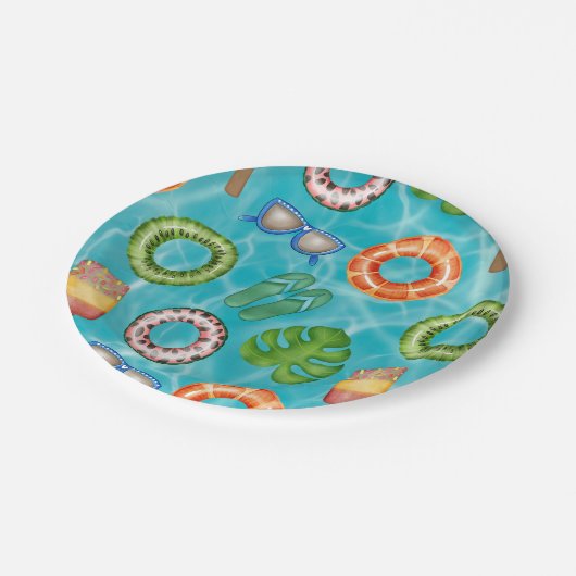 Tropical Blue Pool Party Geburtstag Pappteller (Schrägansicht)