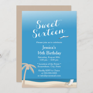 Tropical Blue Sky Beach Thema Sweet 16 Einladung