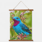 Tropical Blue Spangled Cotinga Rainforest Bird Wandteppich Mit Holzrahmen (Vorderseite)