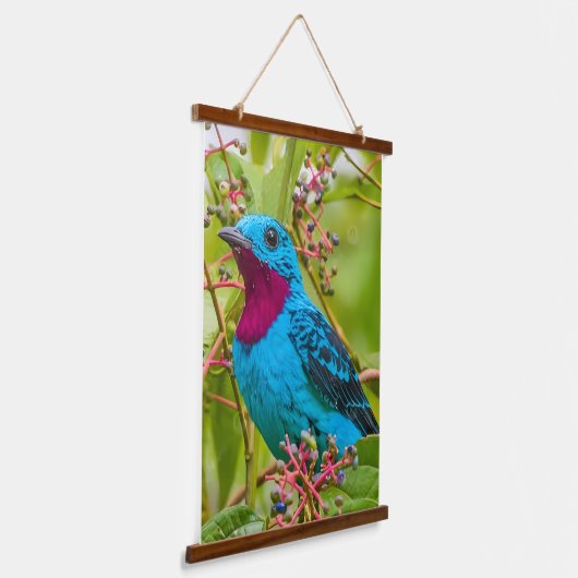 Tropical Blue Spangled Cotinga Rainforest Bird Wandteppich Mit Holzrahmen (Gewinkelt)
