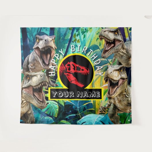 Tropical Blue T Rex Hintergrund Wandteppich (Vorderseite (Horizontal))