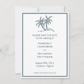 Tropical Blue Twin Palm Trees Save the Date Einladung (Vorderseite)
