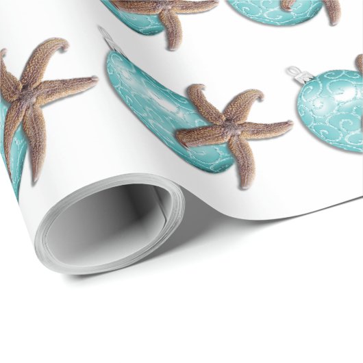 Tropical Blue und Brown Christmas Starfish Geschenkpapier (Rolleneckpunkt)