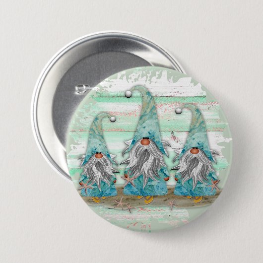 Tropical Blue Watercolor Beach Gnomen Button (Vorne & Hinten)