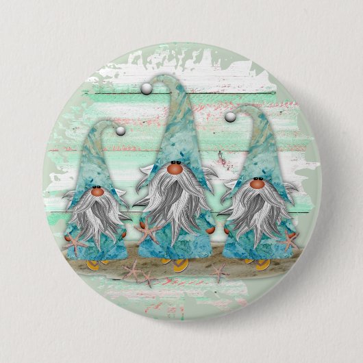 Tropical Blue Watercolor Beach Gnomen Button (Vorderseite)