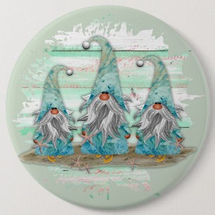 Tropical Blue Watercolor Beach Gnomen Button
