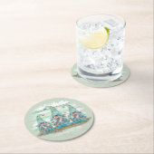 Tropical Blue Watercolor Beach Gnomen Runder Pappuntersetzer (Vor Ort)