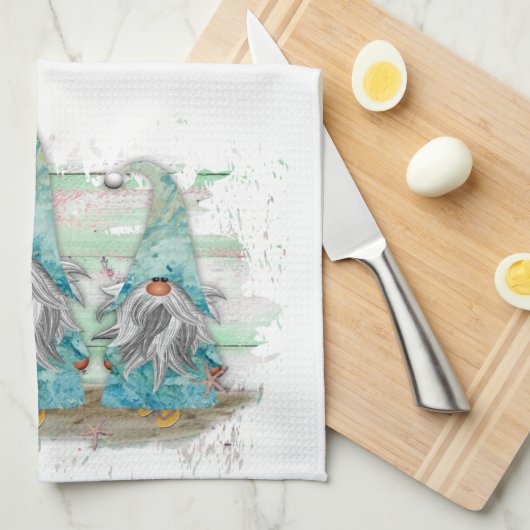 Tropical Blue Watercolor Beach Gnomes Geschirrtuch (Viertel Falte)