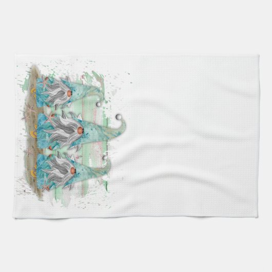 Tropical Blue Watercolor Beach Gnomes Geschirrtuch (Horizontal)