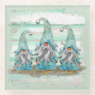 Tropical Blue Watercolor Beach Gnomes Glasuntersetzer