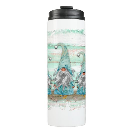 Tropical Blue Watercolor Beach Gnomes Thermosbecher (Vorderseite)