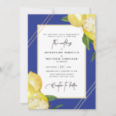 Tropical Blue & Watercolor Lemon Wedding Einladung (Vorderseite)