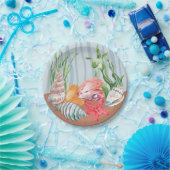 Tropical Blue Watercolor Seashell Beach Wedding Pappteller (Party)