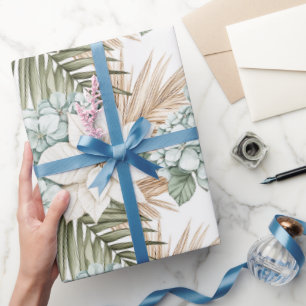 Tropical Blue White Blume Hochzeit Geschenkpapier