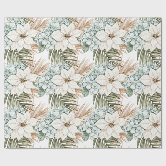 Tropical Blue White Blume Hochzeit Geschenkpapier (Flach)