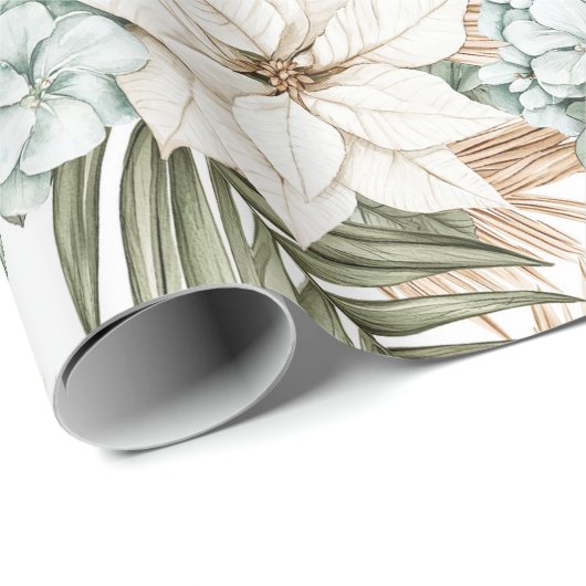 Tropical Blue White Blume Hochzeit Geschenkpapier (Rolleneckpunkt)