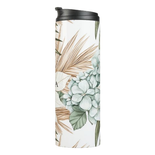 Tropical Blue White Blume Hochzeit Thermosbecher (Nach rechts gedreht)