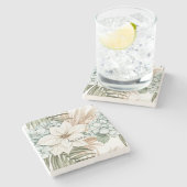 Tropical Blue White Flowers   Steinuntersetzer (Seitenansicht)