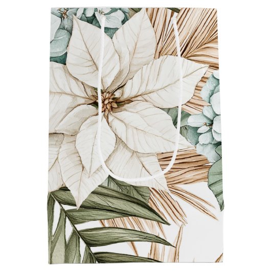 Tropical Blue White Flowers Wedding Mittlere Geschenktüte (Rückseite)